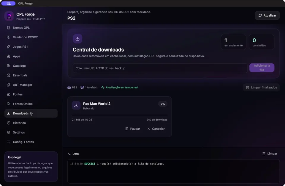 Download progress view for an OPL Component being installed