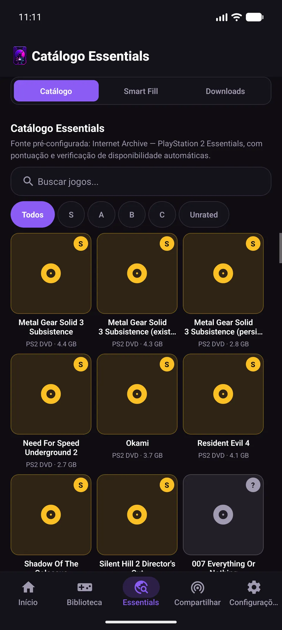 OPL Forge Android Essentials catalog with Catalog, Smart Fill, and Downloads tabs and tier filters